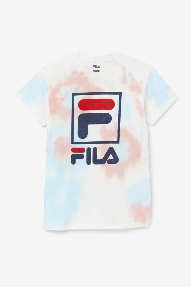 Fila Tie Dye Stacked Logo T-Shirt White - Mens - 60174BCMG